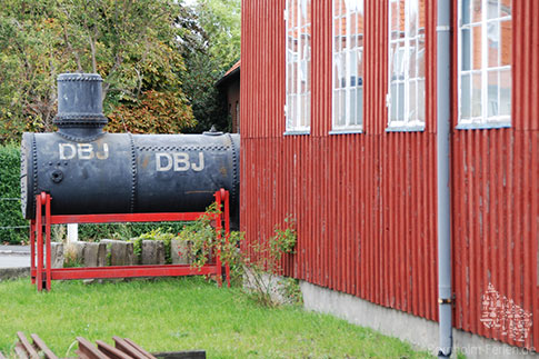 Der Kessel einer alten Dampflok in Bornholms Eisenbahnmuseum in Nexø, Insel Bornholm, Dänemark