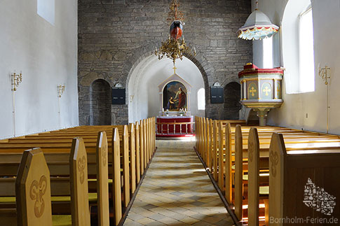 Innenraum, Pedersker Kirche, Insel Bornholm, Daenemark