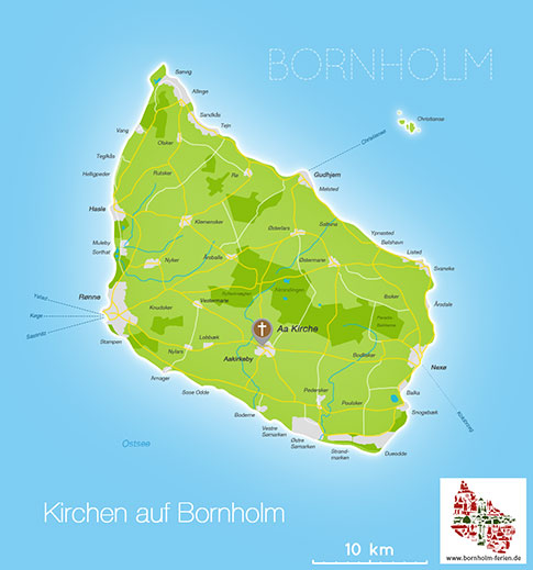 Karte der Aa Kirche in Aakirkeby, Insel Bornholm, Dänemark