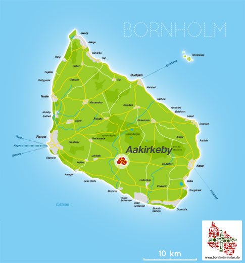 Karte von Aakirkeby, Insel Bornholm, Daenemark