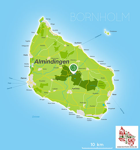 Karte von Almindingen, Insel Bornholm, Dänemark