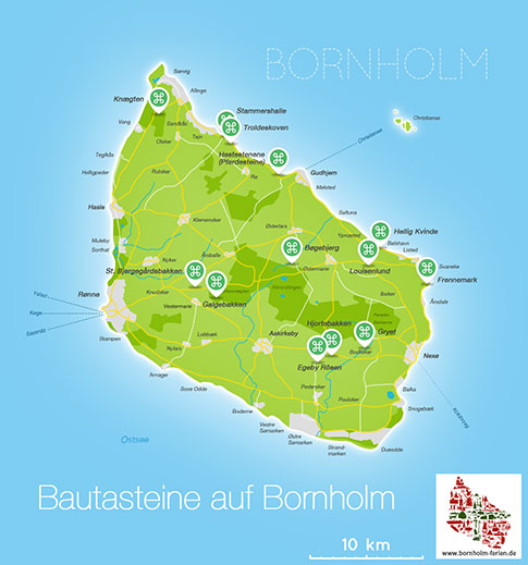 Karte der Bautasteine auf Bornholm, Daenemark