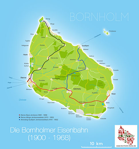 Karte Eisenbahn Insel Bornholm, Daenemark
