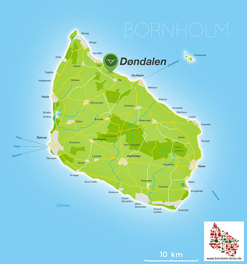 Karte von Døndalen, Insel Bornholm, Dänemark