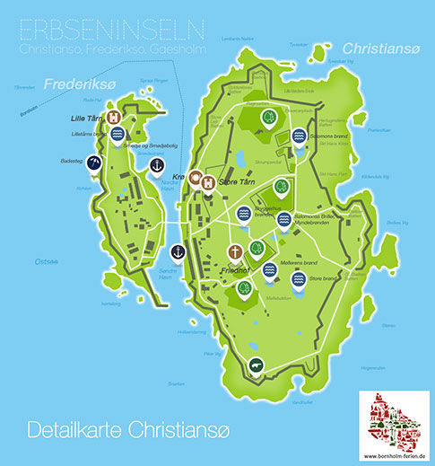 Detailkarte der Erbseninseln Christiansoe und Frederiksoe, Insel Bornholm, Daenemark