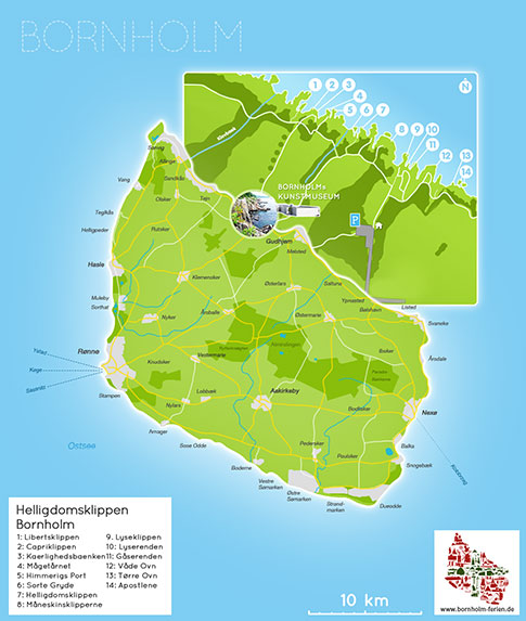 Übersichts-Karte der Helligdomsklippen, Bornholm, Dänemark