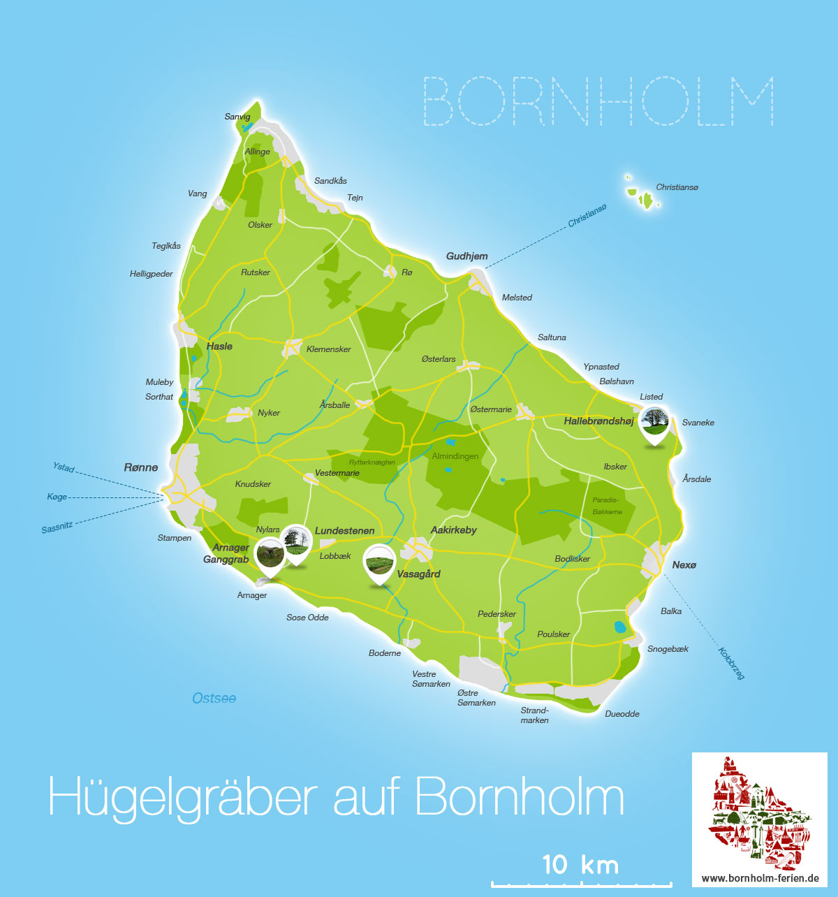 Übersichts-Karte der Hügelgräber auf Bornholm