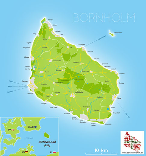 Karte der Lage Insel Bornholm, Daenemark