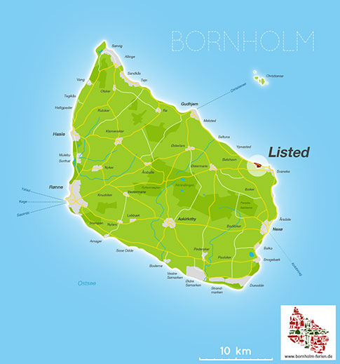 Karte von Listed, Insel Bornholm, Dänemark