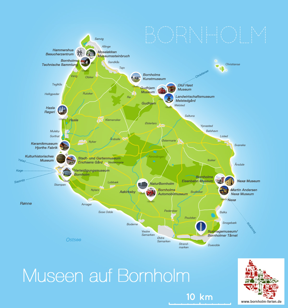 Übersichts-Karte der Museen auf Bornholm