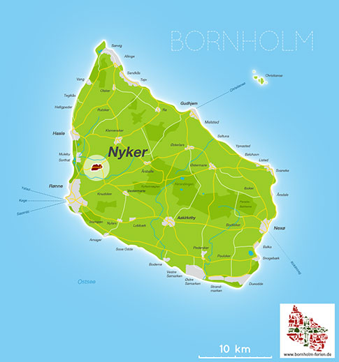 Karte von Nyker, Insel Bornholm, Daenemark