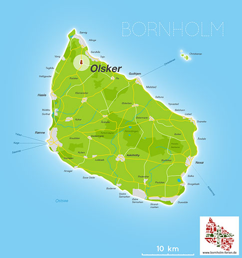 Karte von Olsker, Insel Bornholm, Daenemark
