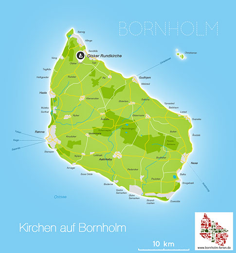 Karte der Sankt Ols Kirche, Olsker Rundkirche, Insel Bornholm, Daenemark