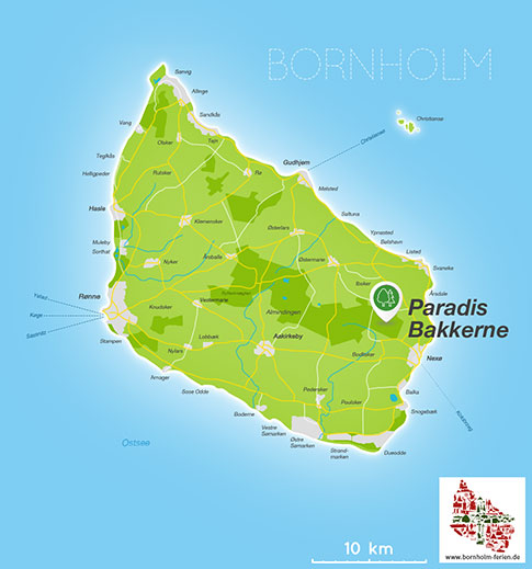 Karte der Paradisbakkerne, Insel Bornholm, Dänemark