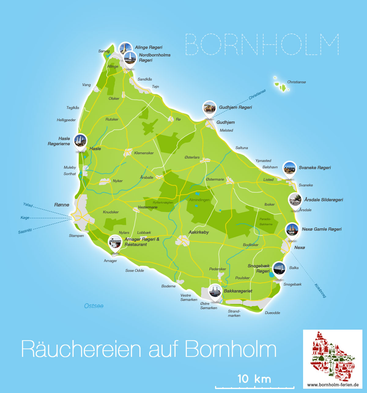 Übersichts-Karte der Räuchereien auf Bornholm