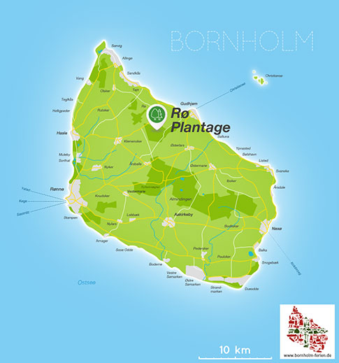 Karte der Rø Plantage, Insel Bornholm, Dänemark