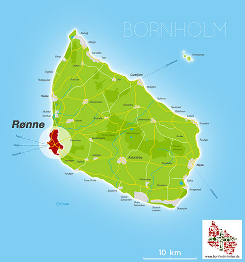 Karte von Roenne, Insel Bornholm, Daenemark