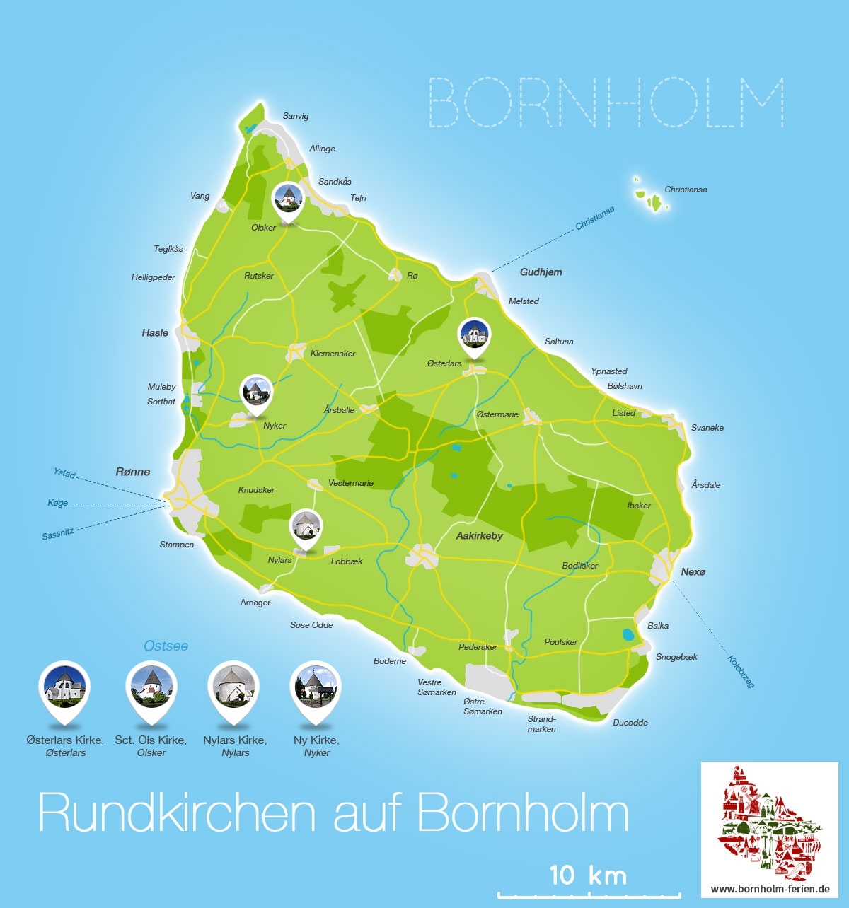 Übersichts-Karte der Rundkrichen auf Bornholm