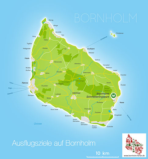 Karte Schmetterlingspark Nexø, Bornholm, Dänemark
