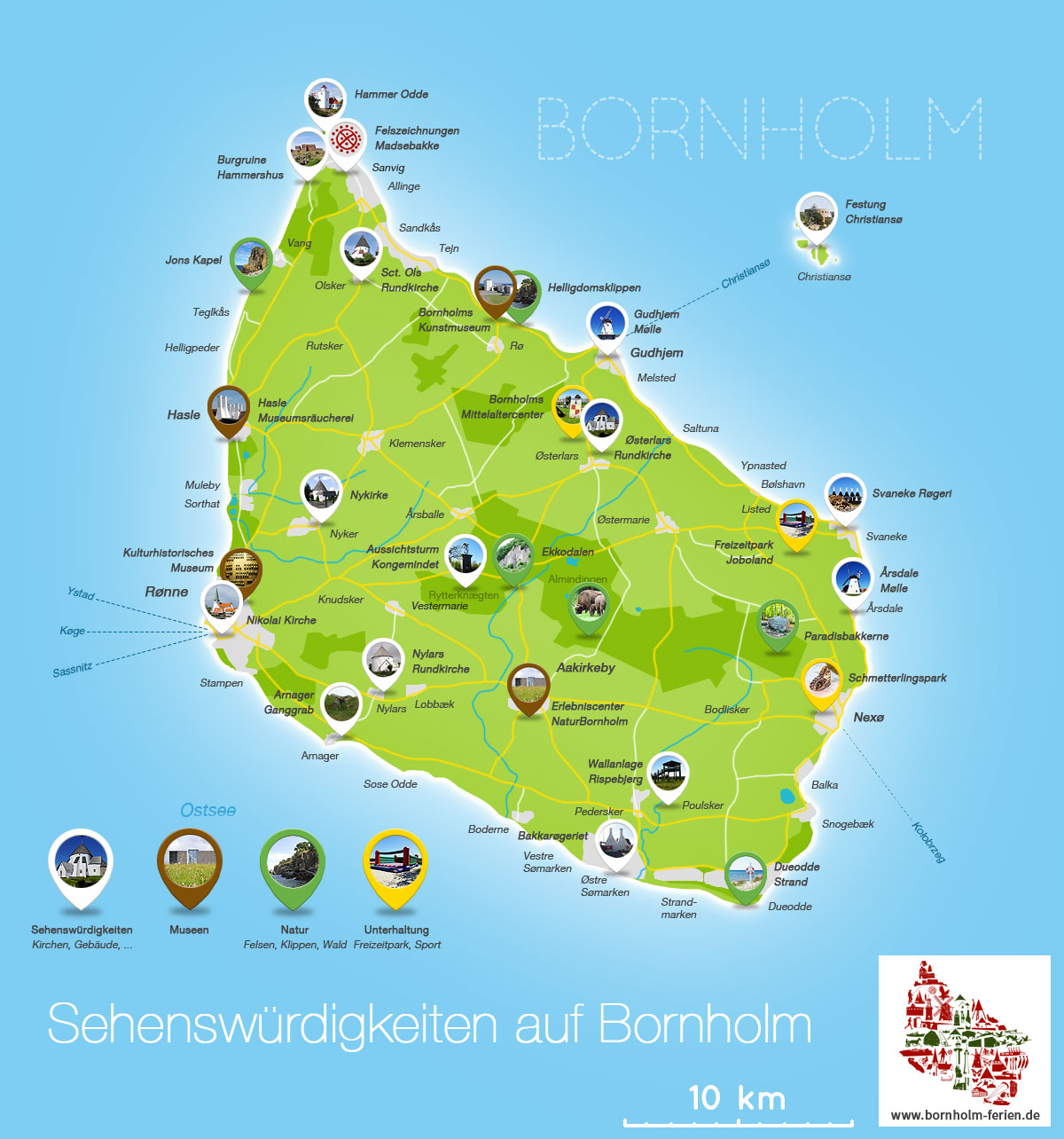 übersichts-Karte der Sehenswürdigkeiten auf Bornholm