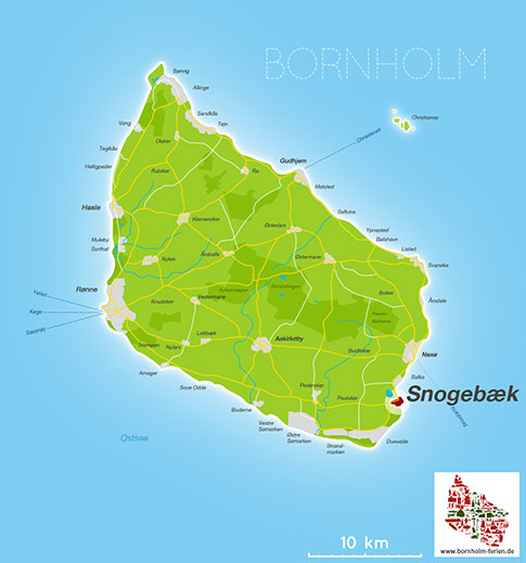 Karte Snogebaek, Insel Bornholm, Daenemark